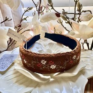 Free People Brown Embroidered Padded Headband with Floral Detail